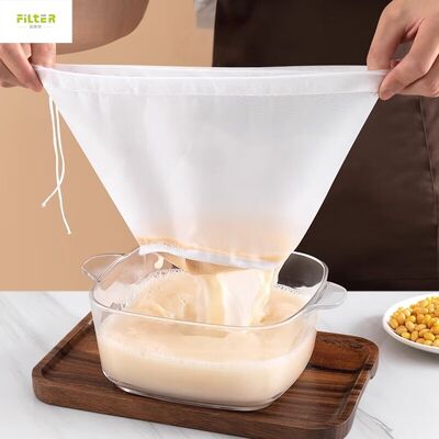Sacchetto per filtri liquidi filtro a maglia di nylon di qualità alimentare chiusura riutilizzabile con cinghia ad arrotolamento adatta per la filtrazione di succhi di frutta e verdura